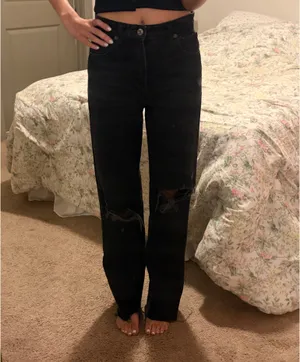 Black Ribbed Zara High Waisted Jeans thumbnail 2