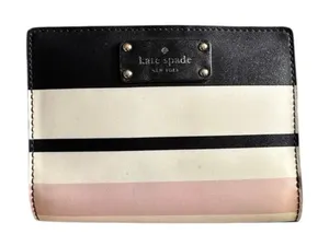 Kate Spade Striped Leather Bifold Wallet in Pink, Black and White thumbnail 1