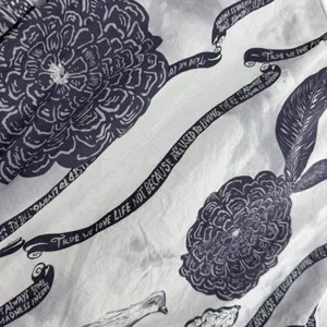 Custo Barcelona Tunic Womens Size 2 Gray Floral Bird Print Drawstring Waist Top thumbnail 8