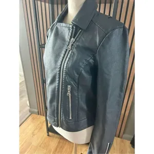 Express faux leather dark blue jacket size small motto rock like style thumbnail 2