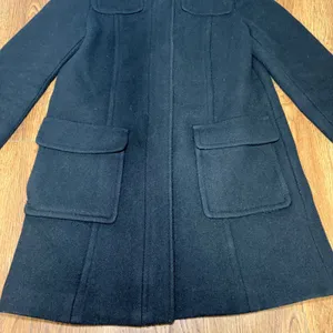 Banana Republic Black Wool Hooded Parka Pea Coat Womens Small Full Zip Snap Chic thumbnail 5