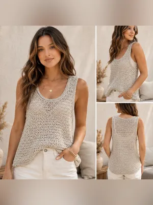 Aerie Gray Open Knit Sweater Tank Top Size XL Sleeveless Scoop Neck thumbnail 2