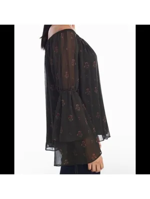 White House Black Market Floral Sheer Sleeve Blouse – Size M thumbnail 3