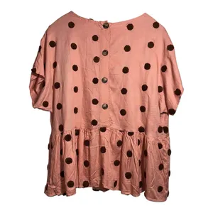 BLU‎ PEPPER Baby-Doll Style Pink Shirt Brown Polka Dots Women’s Medium NWT thumbnail 2