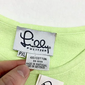 Lilly Pulitzer Knit Tank Top Womens Size PXL Lime Green Cotton Sleeveless Shell‎ thumbnail 4
