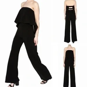 DO+BE -714 Strapless Jumpsuit‎ Wide Leg Ruffle Sexy Back Stretchy Black Small thumbnail 2