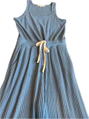 Spiritual Gangster Dusty Blue Ribbed Wide Leg Jumpsuit Racerback X-Small Women's thumbnail 4