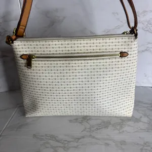 Fossil kinley Women's Crossbody Bag Key Pattern Canvas Leather Trim Cream Brown thumbnail 5