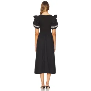 NWT!! CLEOBELLA‎ Selma Midi Dress Embroidered Black Ruffle Puff Sleeves X-Small thumbnail 8