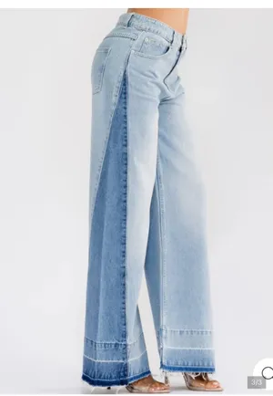 NWT Sans Souci Two-Tone Light Blue Wide-Leg Jeans Sz M thumbnail 4