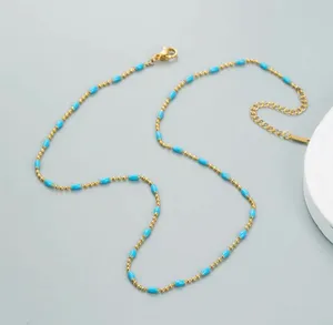 Blue Gold Beaded Necklace thumbnail 2