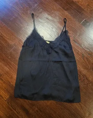 H&M Black Lace-Trim Silk-Look Camisole thumbnail 1
