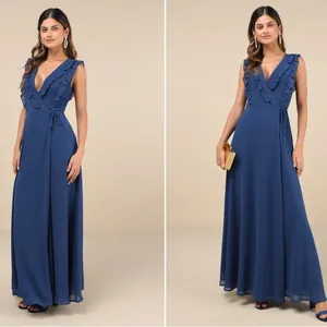 LULU's Elegant Prom Wedding Bridesmaid Elegant Romantic Ruffles Wrap Maxi thumbnail 2