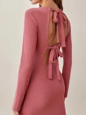Reformation Women’s Benedict Long Sleeve Tie Back Ribbed Knit Midi Dress Rust thumbnail 7