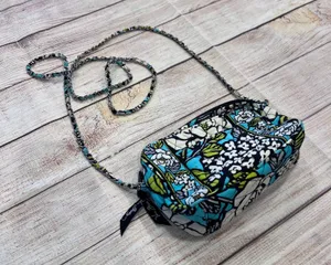 Vera Bradley Floral Quilted Cotton Mini Crossbody Bag Blue White Chain Strap thumbnail 1