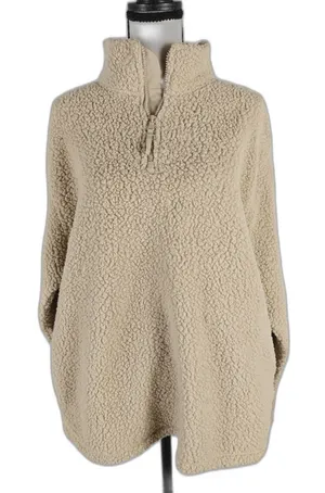 Women's Old Navy Sherpa Fleece Quarter Zip Pullover Cream Size Medium NWT thumbnail 1