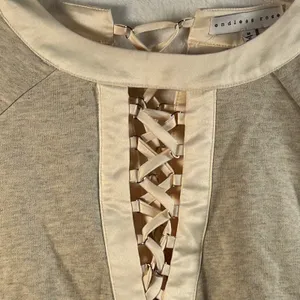 Endless Rose Beige Ribbed Bell Sleeve Lace‎ Up Front Cropped Sweatshirt Top M thumbnail 3