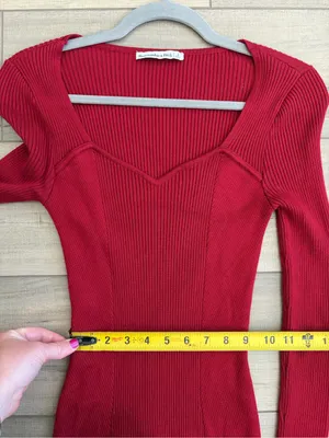 Abercrombie & Fitch Red Sweetheart Corset Ribbed Long Sleeve Sweater Dress S thumbnail 7
