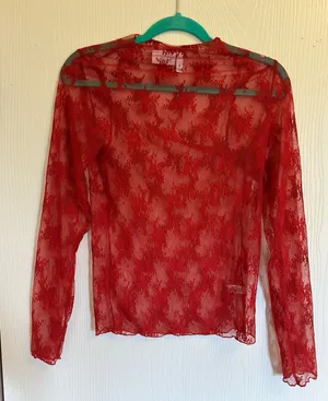 Willow + Root Red lace mock neck top thumbnail 1