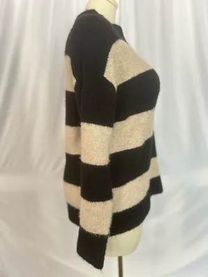 Magaschoni Striped Sweater Black Beige Alpaca Blend Cozy Soft Size M (1271) thumbnail 5