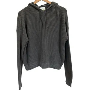 Aerie OFFLINE Oversized Hooded Ribbed Knit Sweater Smoked Gray Women’s Medium thumbnail 2
