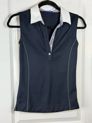 Daily Sports Women's Sleeveless Navy Golf Polo with Striped Trim thumbnail 1