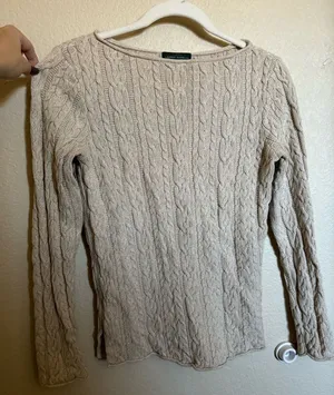 Y2K‎ Lauren Ralph Lauren Cable Knit Delicate Sweater Sz Medium Oat Tan Heathered thumbnail 1