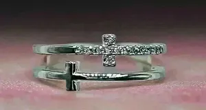 Silver Double Cross Rhinestones Ring Size 7 thumbnail 8