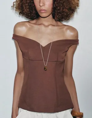 Zara Brown Off-Shoulder Top   thumbnail 1