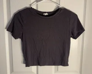 Garage Charcoal Gray Ribbed Baby Tee thumbnail 1