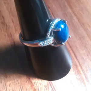 Lapis Lazuli and Simulated White Diamond Sterling Silver Ring (Size 8) thumbnail 12