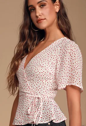 Lulus White & Red Polka Dot Wrap Top thumbnail 2
