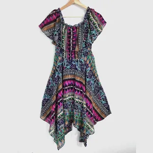Rabbit Rabbit Designs‎ Handkerchief Hem Dress Womens 10 Multicolor Smocked Boho thumbnail 3