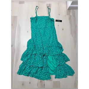 Lulus NWT Women Large Nellie Green Polka Dot Ruffle Midi Dress Dainty Romantic thumbnail 4