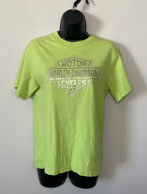 Harley Davidson Y2K Neon Lime Green Alabama Graphic Tee Shirt Size Small thumbnail 1