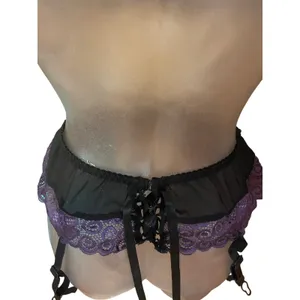 Vintage ESCANTE 2 pc lingerie set balconette bra garter belt purple lace small s thumbnail 4