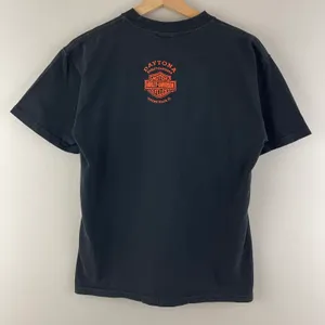 Harley Davidson Vintage Y2K Black Orange Large Emblem Logo Moto Graphic Tee thumbnail 9