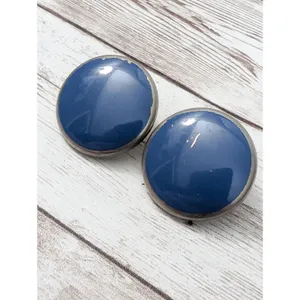 Vintage Clip On Earrings - 1 & 1/8" Blue Large Circle - Paint Chipping thumbnail 2