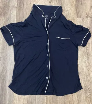 Cozy‎ Earth Women's Navy Blue Bamboo Short Sleeve Button Down Pajama Top XS thumbnail 1