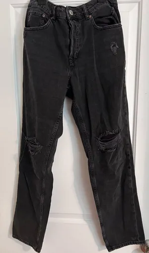H&M Vintage distressed black denim jeans, black straight jeans thumbnail 1
