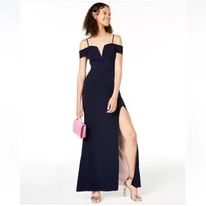 CITY STUDIO NWT Juniors Navy Plunge Off Shoulder Sleeve Size 3 Formal Dress Gown thumbnail 3