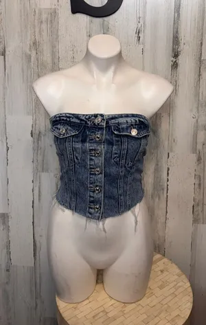 SHEIN Denim Corset Bustier Tube Top Womens Small Medium Wash Button Down Straple thumbnail 1