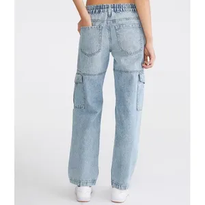 Aeropostale Womens Low Rise Cargo Jeans Light Wash Blue Straight‎ Leg Size S thumbnail 13