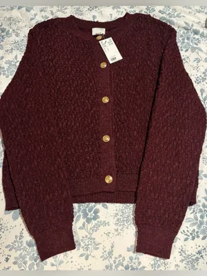 H&M Burgundy Knit Cardigan with Gold Buttons NWT thumbnail 3
