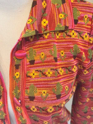 Zara Cactus Flower Polo Cardigan Sweater Pink Yellow Green Button Front S Desert thumbnail 7