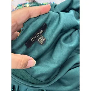 City‎ Studio Dress Juniors' Sequin One-Shoulder Slit Gown Size 11 Green Gold NWT thumbnail 10