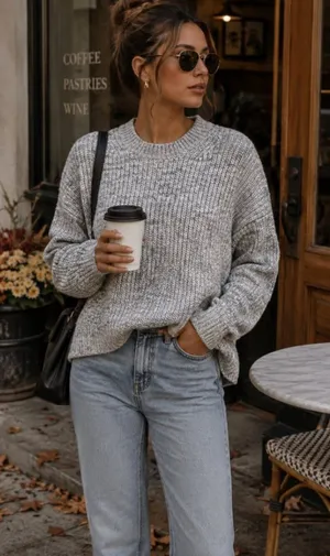 J Crew Marled Cotton-Blend Crewneck Sweater Size L Blue Cozy Minimalist Coastal thumbnail 1