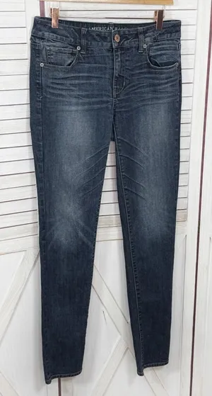 American Eagle Skinny Super Stretch Ankle Jeans Dark‎ Blue Size 8 Long thumbnail 1