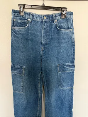 Reformation Cary Cargo High Rise Slouchy Wide Leg Jeans Size 29 Medium Wash thumbnail 4