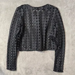 ALEXIS Black Geometric Circle Cut Out Crop Top Size L Avant Garde See Through thumbnail 6